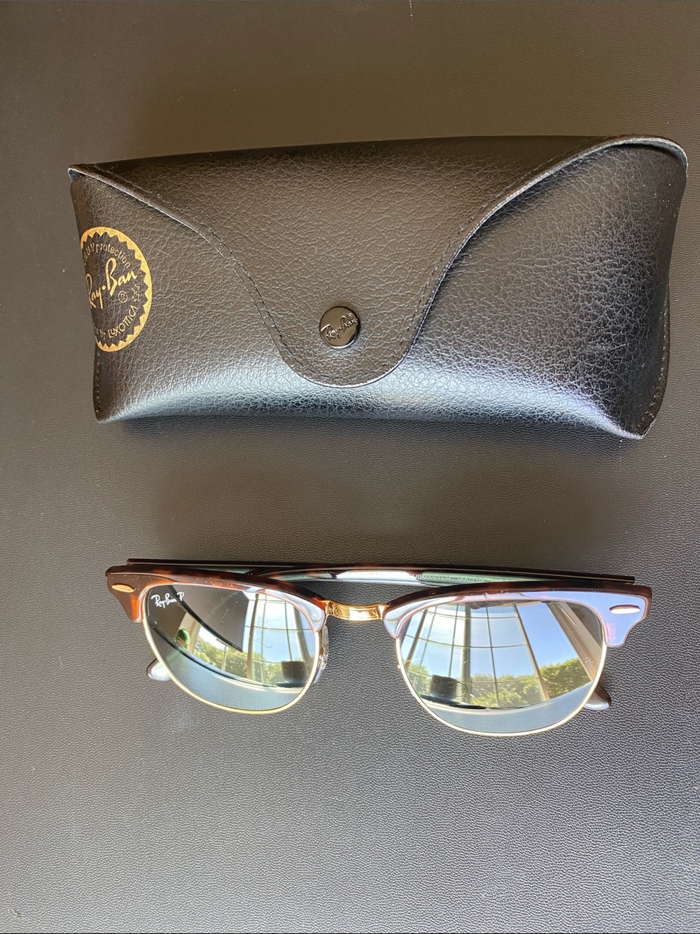 Ray-Ban Brown & Gold Clubmaster Sunglasses with Dark Lenses